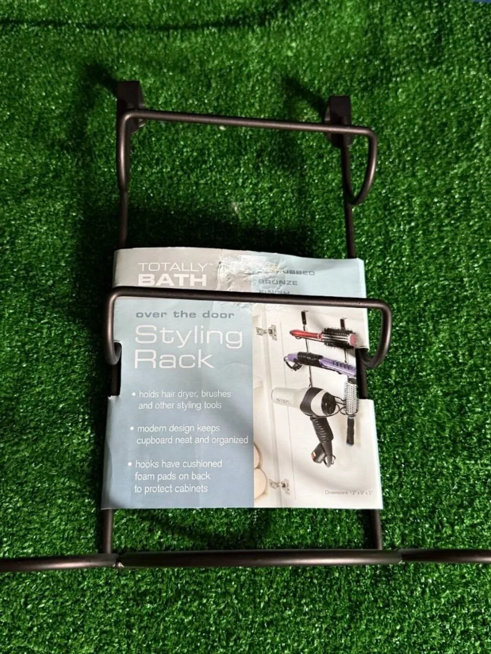 Totally Bath Over the Door Styling Rack Bronze Finish Metal Hair Tool Holder NWT